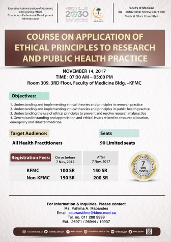 COURSE ON APPLICATION OF ETHICAL PRINCIPLES TO RESEARCH AND PUBLIC HEALTH PRACTICE